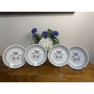 Vintage Corelle Livingware Blue Hearts‎ Dinner Plates Set Retro Dining